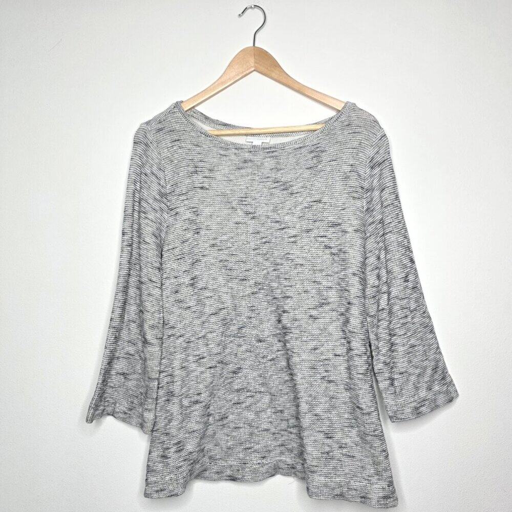 J. Jill Pure Jill Grey Heathered Space Dye Boat Neck Top 3/4 Sleeve Lagenlook